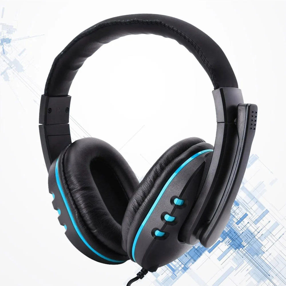 

3.5mm Noise Reduction Headset Wired Control Headphones Compatible for PS4 Pro PS4 Slim (Blue)