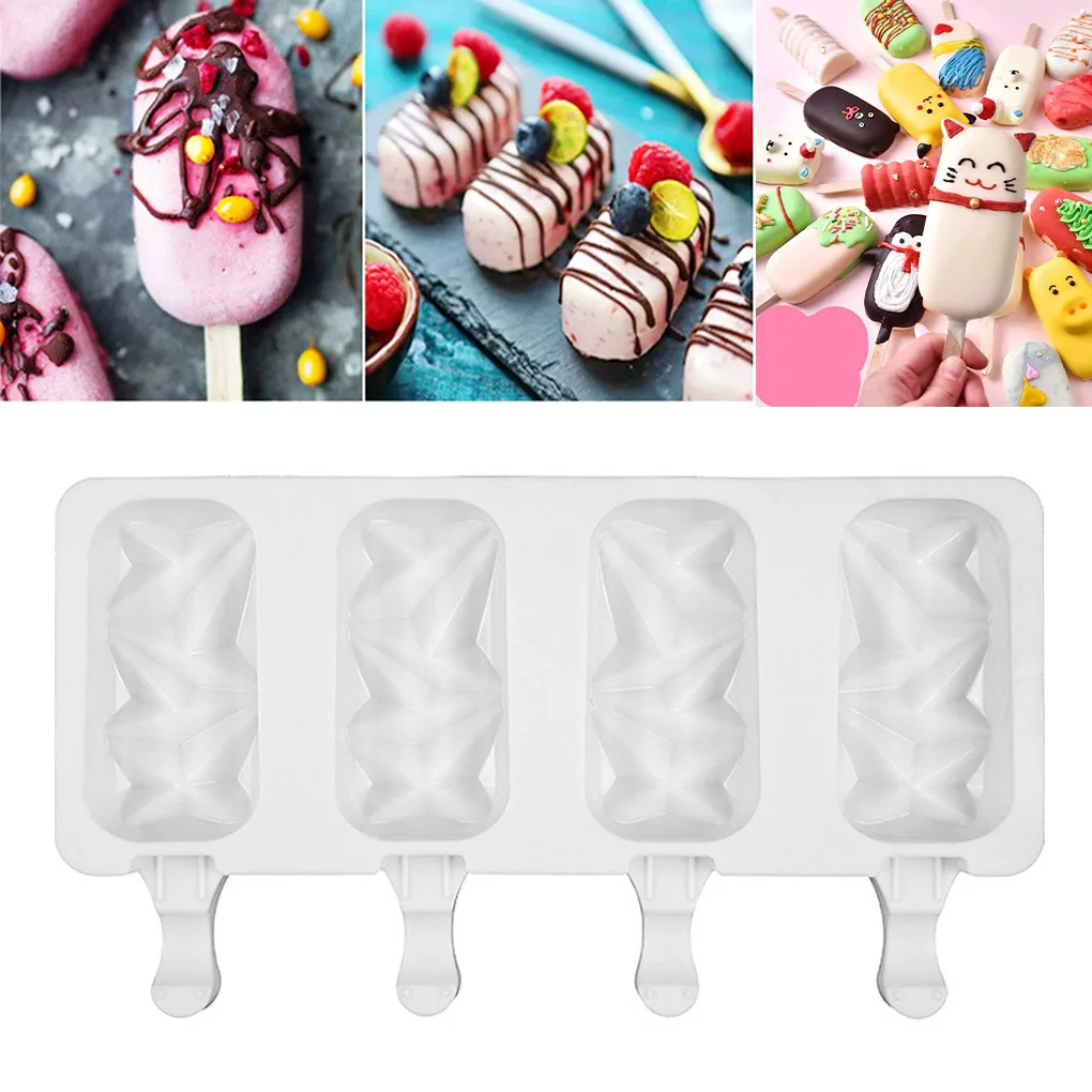 

4 Slots Ice Cube Tray Ice Cream Silicone Mold Heat-resistant Non-stick DIY Freezer Making Mould Popsicle Mold Chocolate Mold