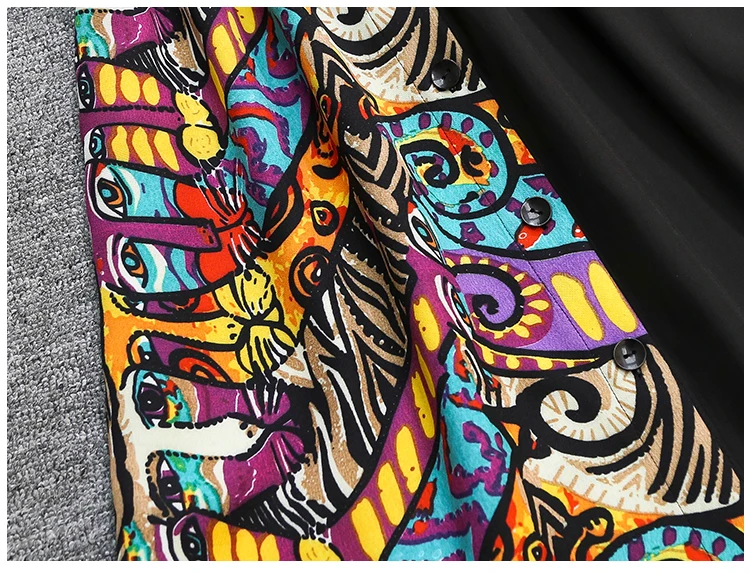 

New Summer Pattern Printted Dress Lapel Short Sleeve Patchwork Loose Irregular Enthic Retro Long Shirt Dresses for Women Belt