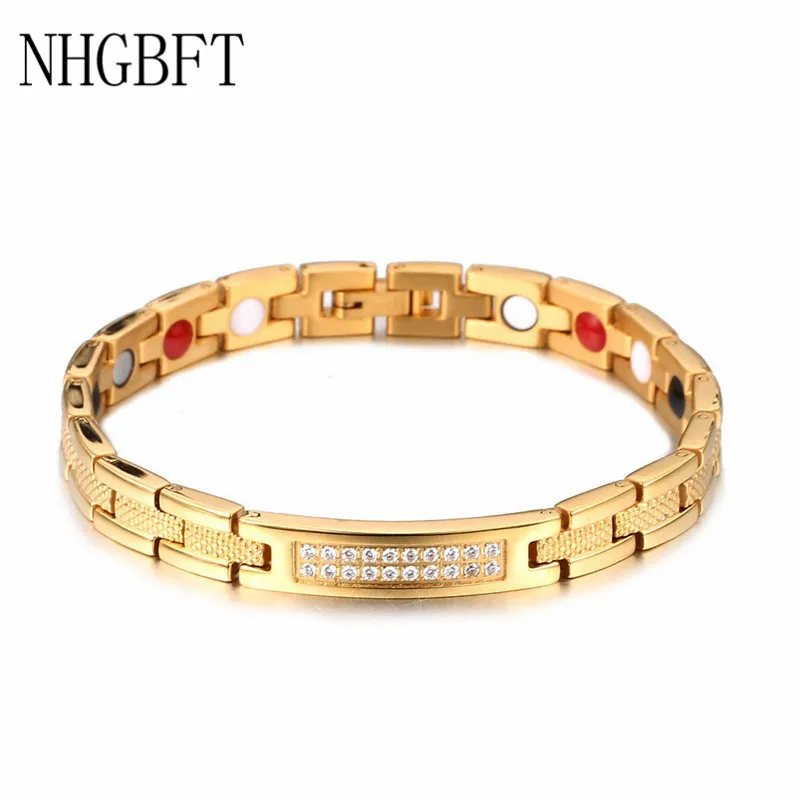 NHGBFT мужской браслет из нержавеющей стали Германий Энергии Женские CZ магнитные