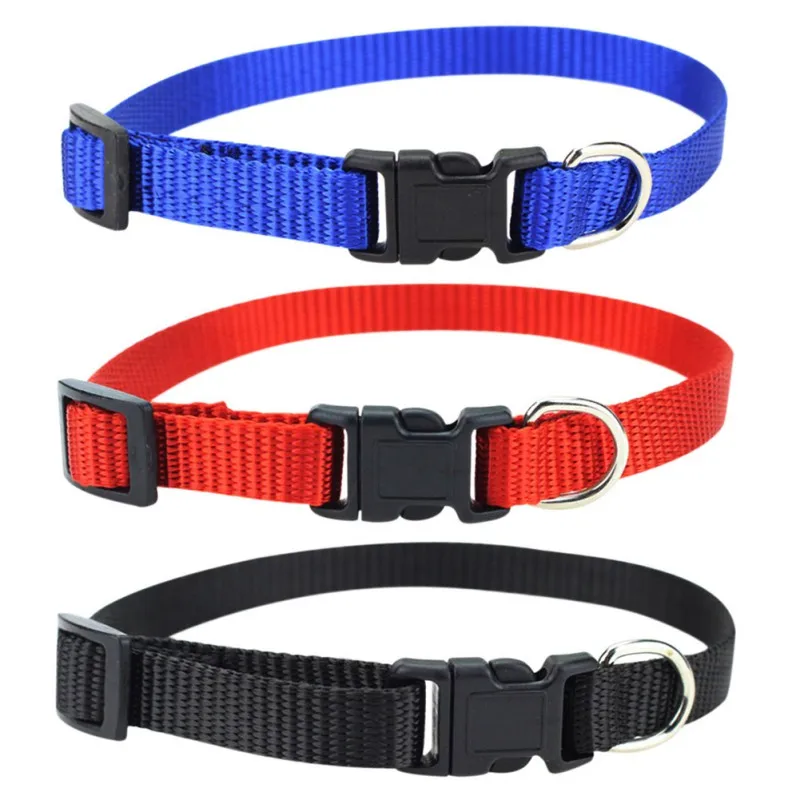 Нейлоновый ошейник для домашних питомцев регулируемый однотонный с пряжкой