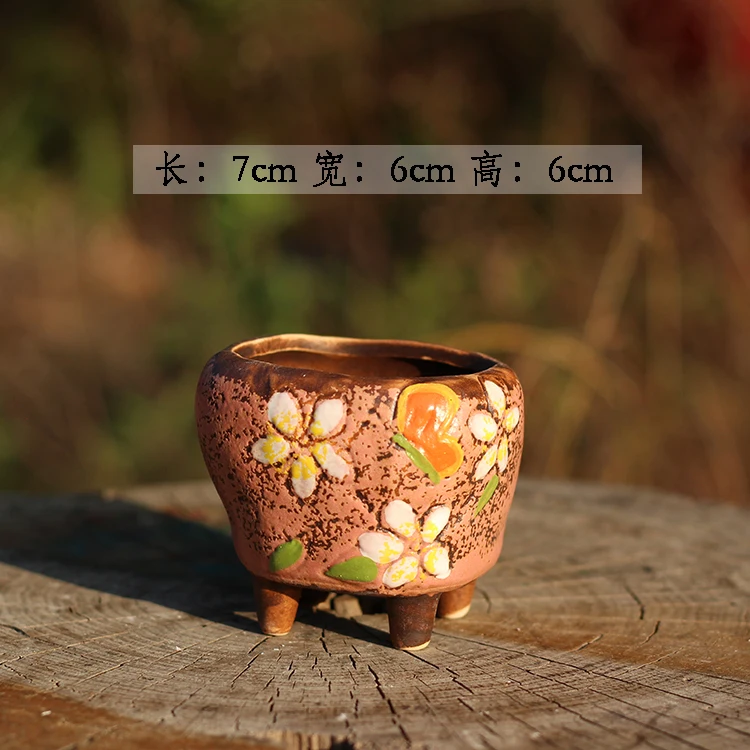 04- Korean Simple Fleshy Flower Pot Ceramic Hand-painted Fresh Thumb Pot Coarse Pottery Permeable Pot Peach Egg Flesh Flower - Цвет: 04-