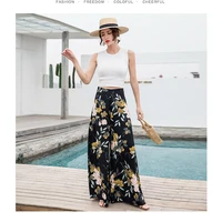 2020 ladies summer casual retro printed bohemian style high waist drag beach holiday wide leg pants large size