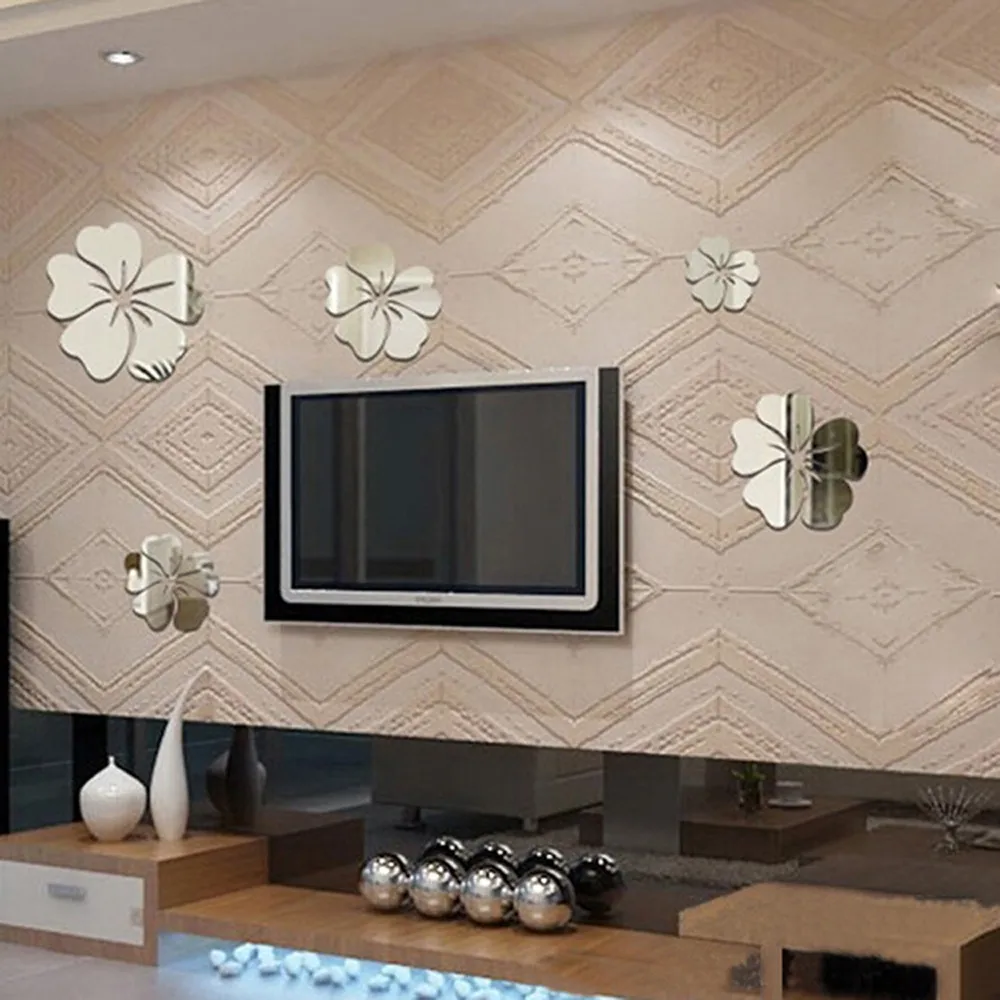 3D зеркало цветочный DIY Искусство Съемные Стенки Стикеры акриловые фрески