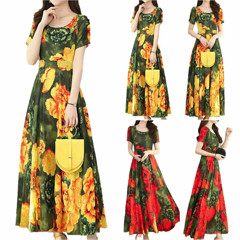 

Trevor Womens Ladies Floral Long Dress Short Sleeves Casual/Formal Summer Holiday Dress