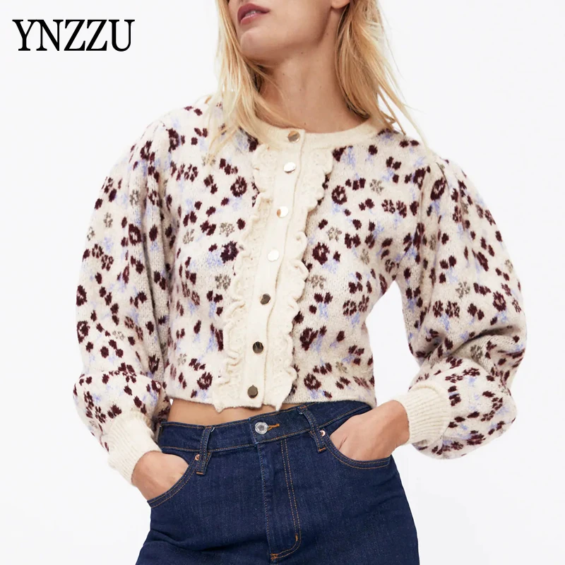 

High street Women Ruffles Cardigan Spring Autumn O-neck Single breasted Female Short Knitted sweater Vintage Tops YNZZU 9O330