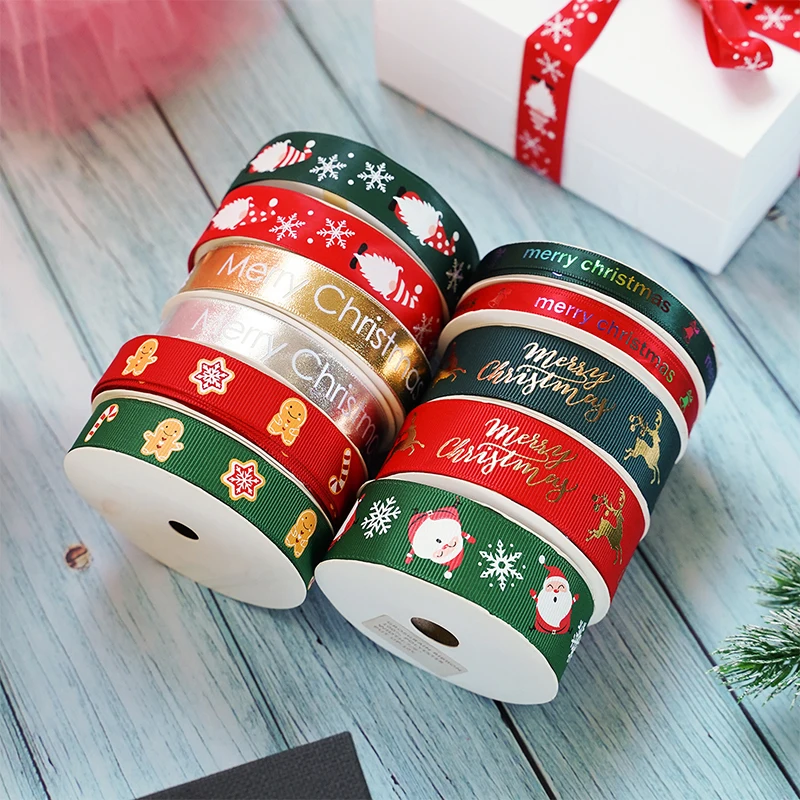 

10 Yards/Roll 25mm Christmas Grosgrain Ribbon For Christmas Decoration DIY Sewing Fabric Gift Wrapping