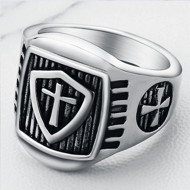 Valily Ретро властительный щит рыцарь крест кольцо золотой мужской из нержавеющей