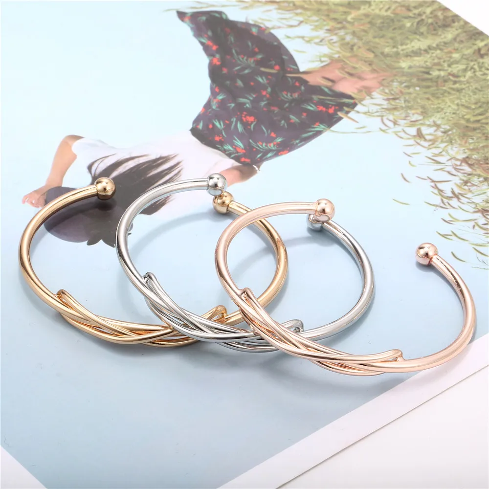 Женский Открытый браслет на запястье элегантный золотого цвета с простым