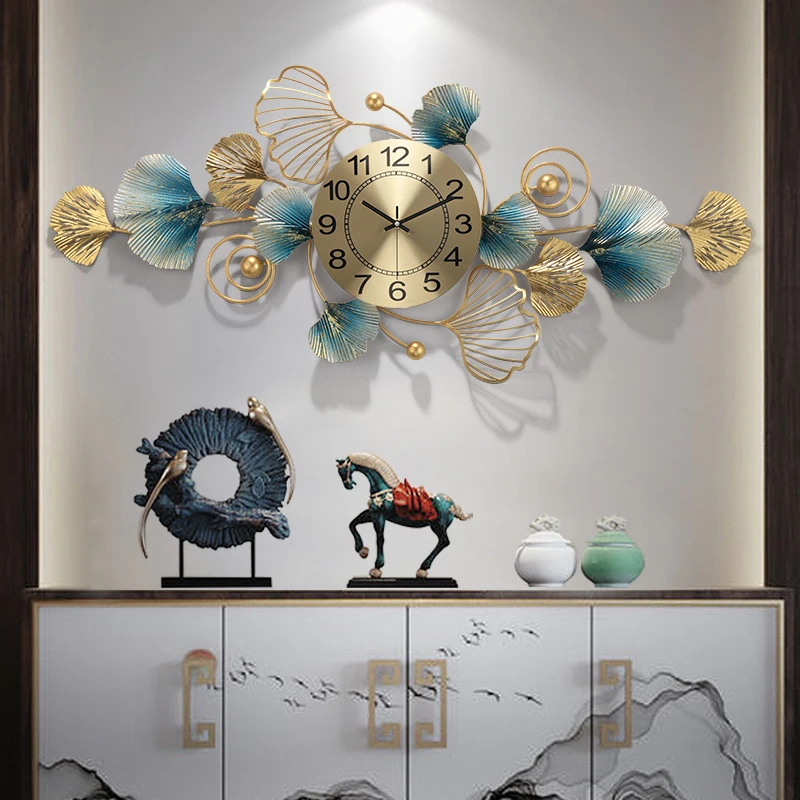 

Large Luxury Wall Clock Fashion Chinese Living Room Wall Clock Silent Metal Creative Klokken Wandklokken Home Decoration 60wccM