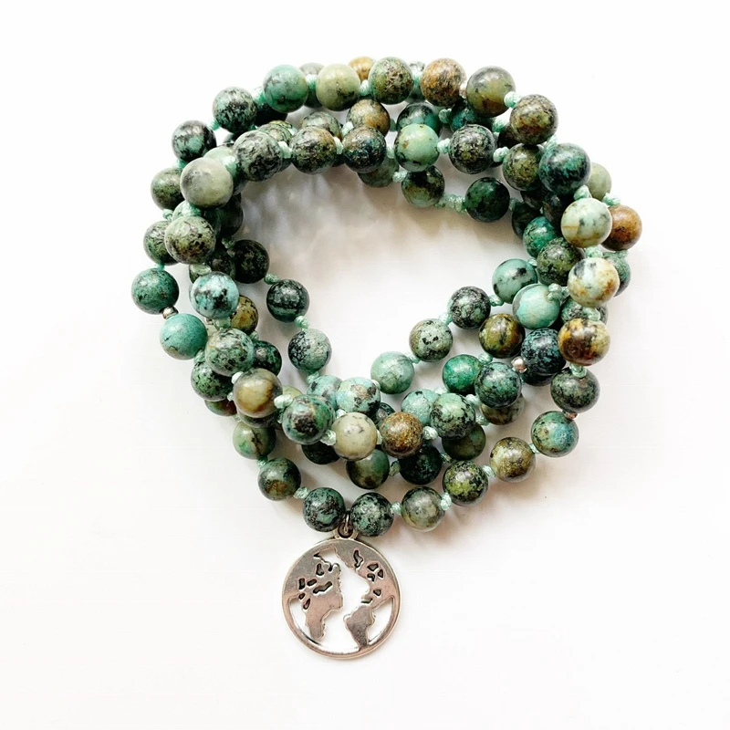 Натуральный Африканский Бирюзовый Камень Четки Будда декор ожерелье мала 108