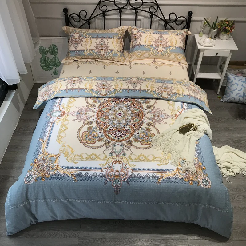 

Premium Ultra Soft Brushed Cotton Warm Bedding Set for Winter Palace style Comforter Cover Bed sheet set Queen/King size 4Pcs