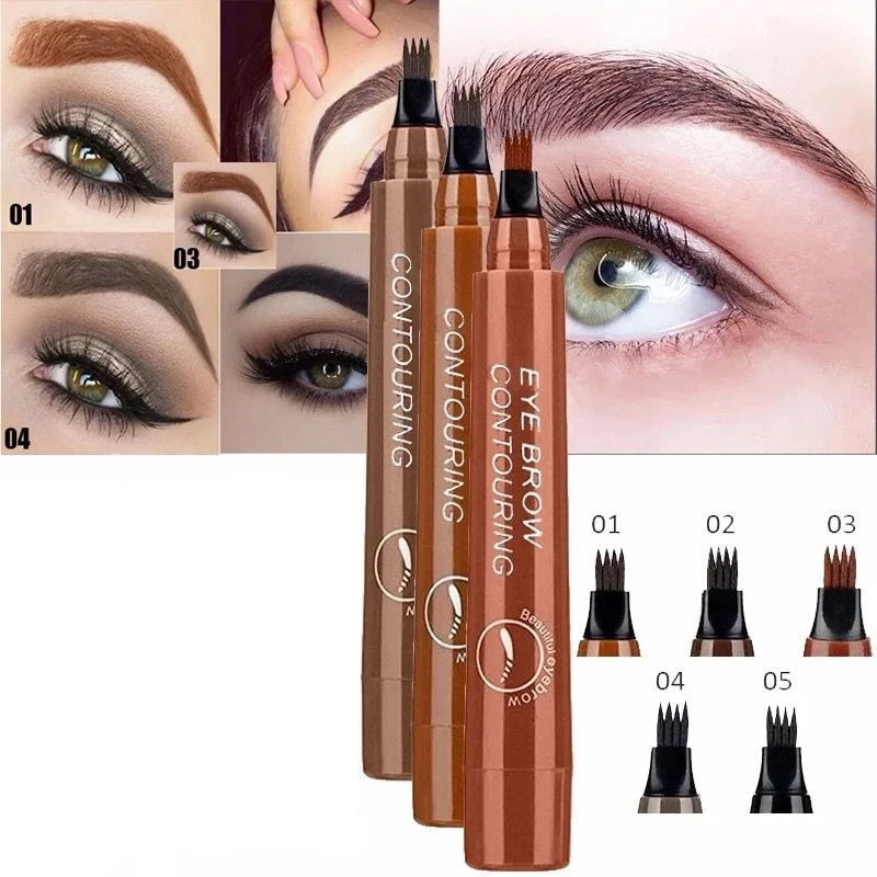 

1pc Liquid Eyebrow Pencil 4-TIP Waterproof Microblading Fork Tip Fine Sketch Eye Brow enhancer Tattoo Tint Pen Cosmetics