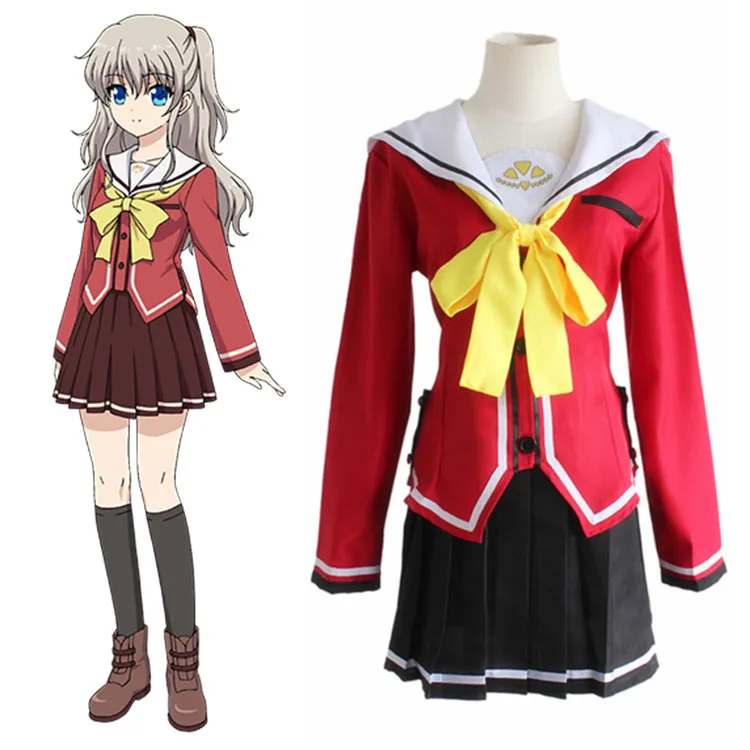 

Anime Charlotte Tomori Nao / Yusa Nishimori School Uniform Cosplay Costumes Full Set Sailor Suit ( Top + Skirt + Bow Tie )