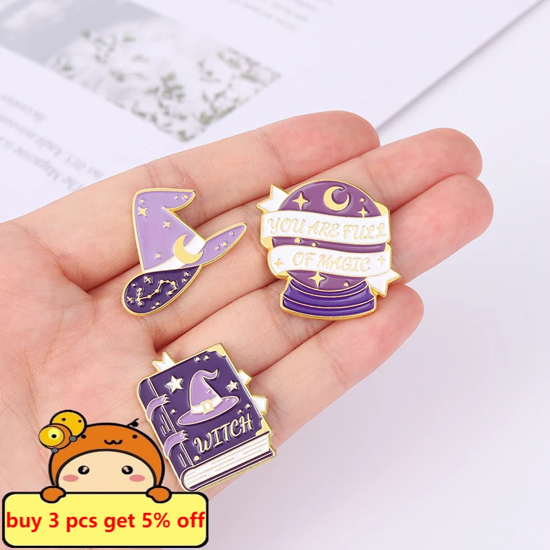 Gothic Magic Book Enamel Pins Wizard Witch'S Crystal Ball Spell Brooch For Women Punk Bag Clothes Lapel Pin Badge Jewelry Gifts |