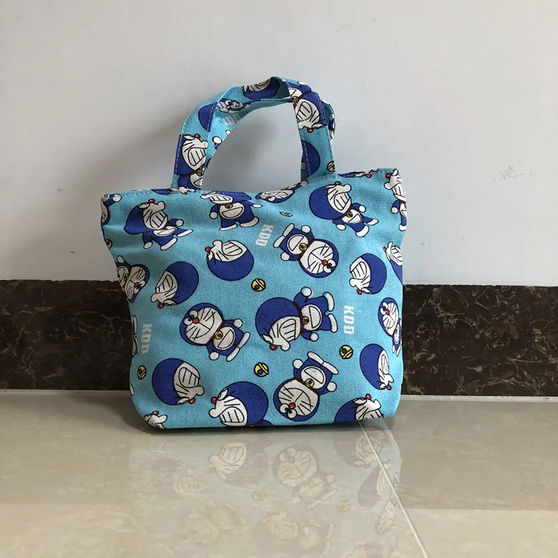 

LISM Blue Doraemon Fashion Portable Canvas Lunch Bags Cartoon Picnic Bag Food Box Tote Storage For Women Girls Kids