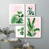 pink leaves fern plant posters nordic watercolor vintage art prints little fresh cute style banana botanical wall home decor