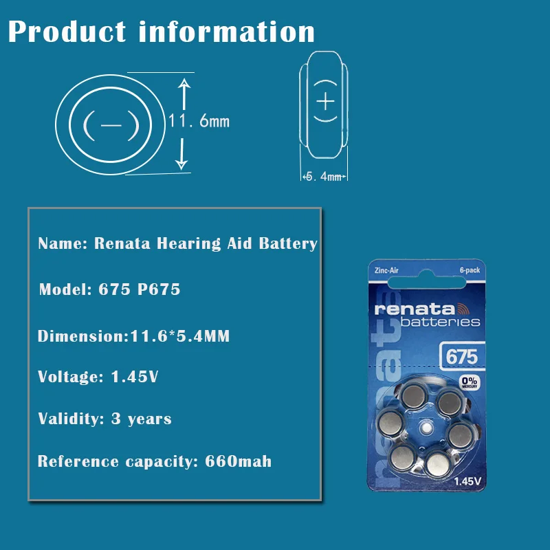 Цинковые воздушные аккумуляторы Renata 675 90 шт. 1 45 в 660 мА/ч A675 PR44 P675 батарейки для