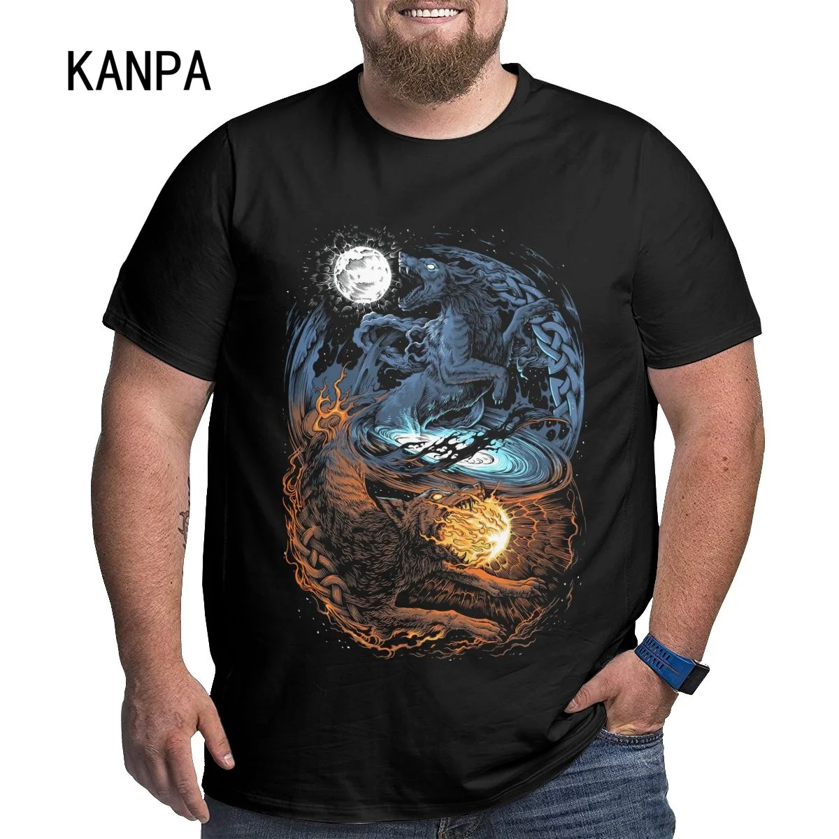 Футболка мужская с принтом волка и викингов мягкая хлопковая рубашка коротким