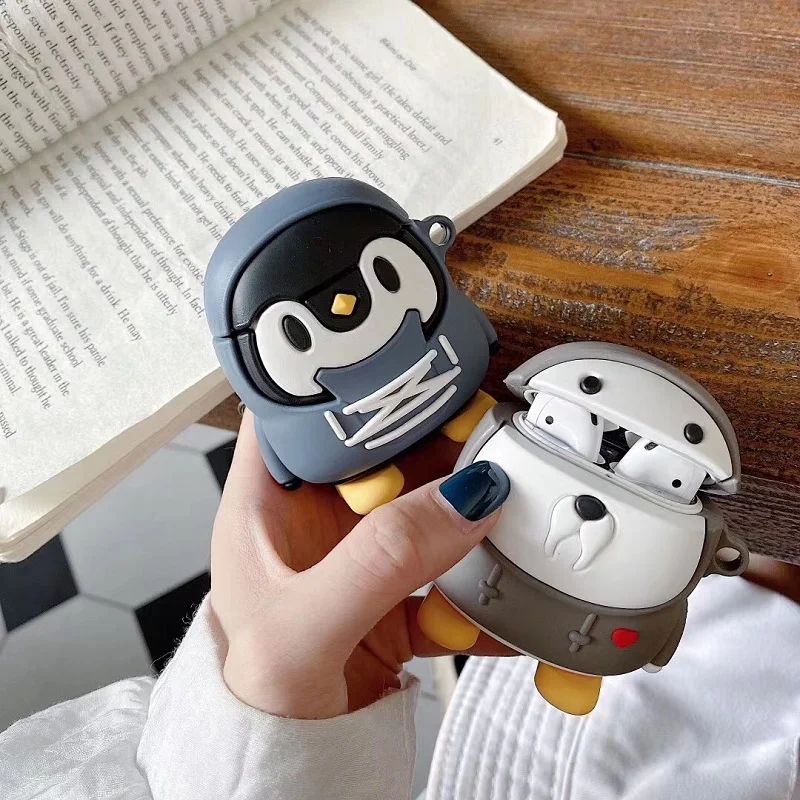 3D Smooth Silicone Cute Penguin/Sea Lion With Fashionable Fleece Earphone Case For Airpods1/2Pro Buy One Get Anti-lost Ring Free |