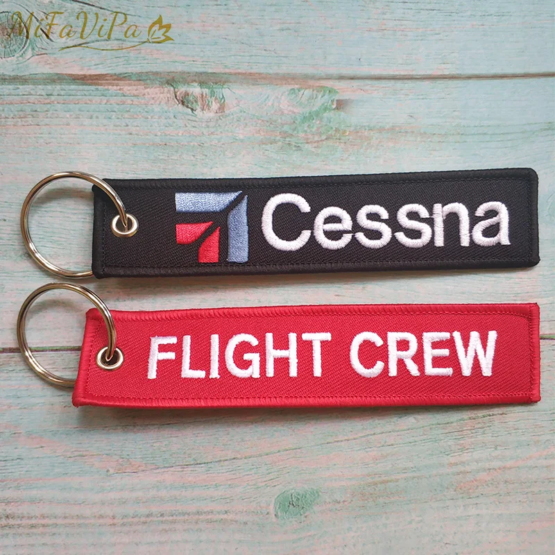 

20 PCs CESSNA Red FLIGHT CREW Keychain Mix Fashion Trinket Black Embroidery Keychains for Aviation Gift Car Key Chain Wholesale