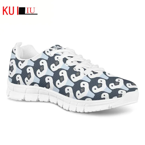 

KUILIU Cute Cartoon Penguin Print Men Casual Shoes Male Lace Up Flat Shoes Sketch Animals Customize Name/Logo Mesh Sneakers