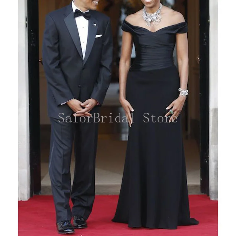 

Retro Black Evening Dresses Off The Shoulder Formal Party Gowns Chiffion Sleeveless Evening Gown for Women Vestido De Noiva
