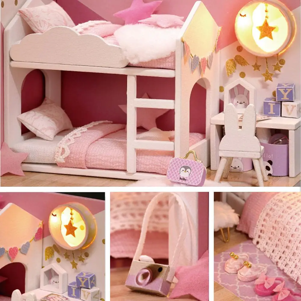 

DIY Doll House Wooden Houses Mini house Furniture with LED Toys for children Birthday Christmas Gift Educational