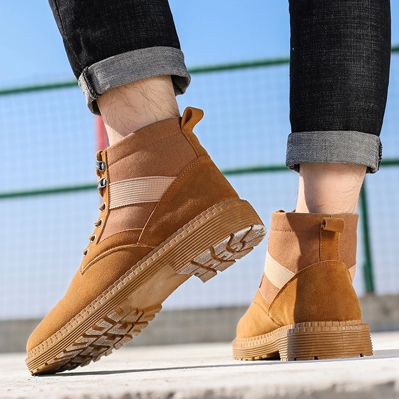 Ботинки мужские из флока Нескользящие на шнуровке повседневные винтажные в