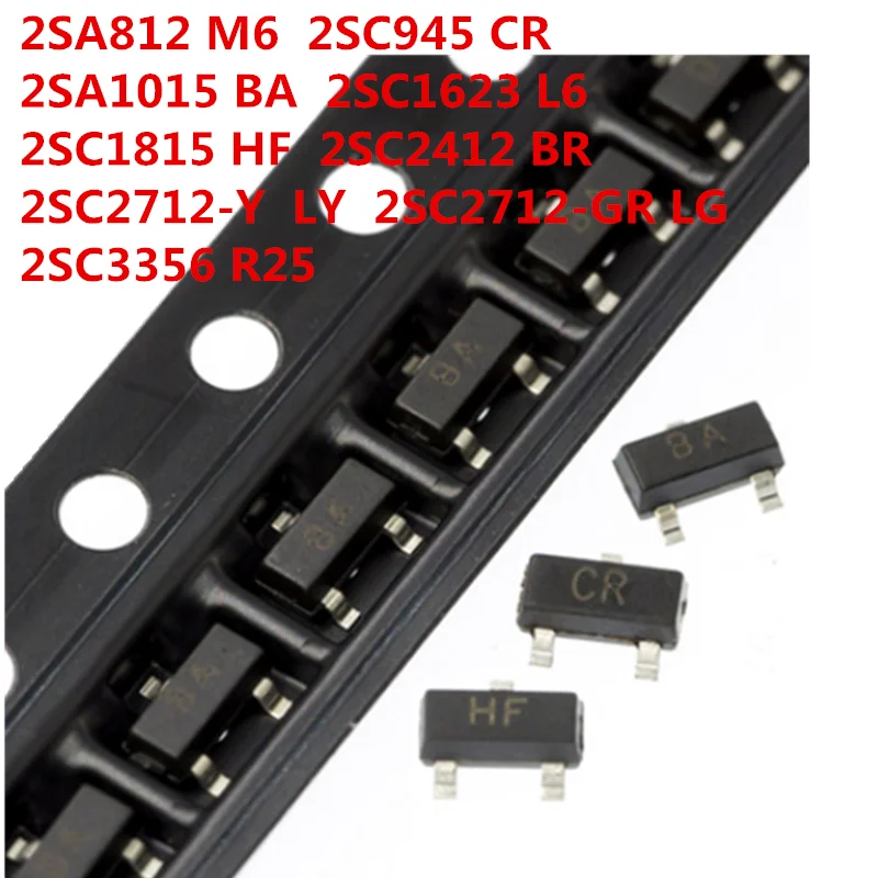 2SA812 M6 2SC945 CR 2SA1015 BA 2SC1623 L6 2SC1815 HF 2SC2412 BR 2SC2712-Y LY 2SC2712-GR 2SC3356 R25 SOT23 Транзистор