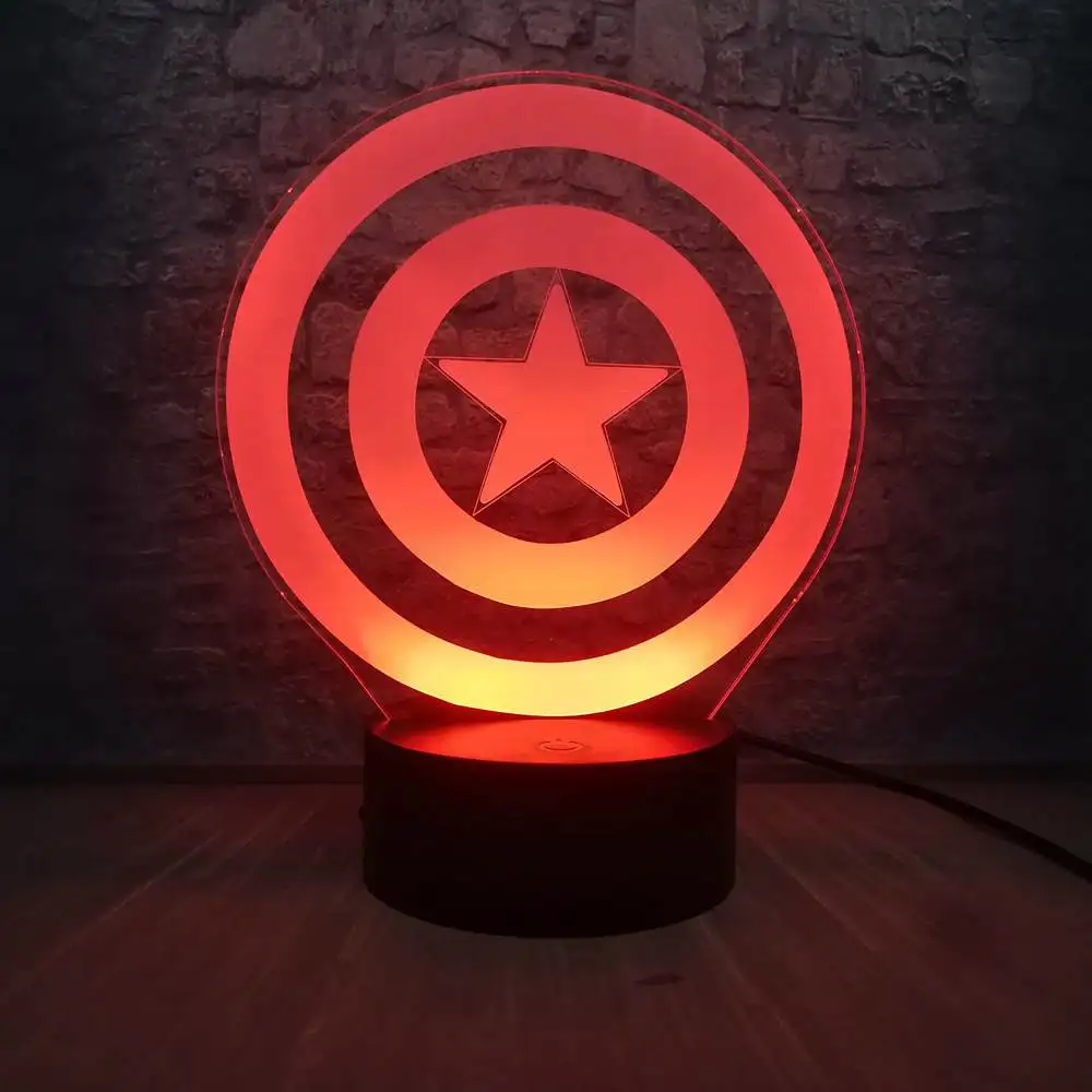 Captain Shield Marvel Legend Мстители Тор Тано Халк 3D светодиодный светильник на батарейках USB настольная лампа подростковый декор для детской комнаты подарок на день рождения - Испускаемый цвет: Captain Shield