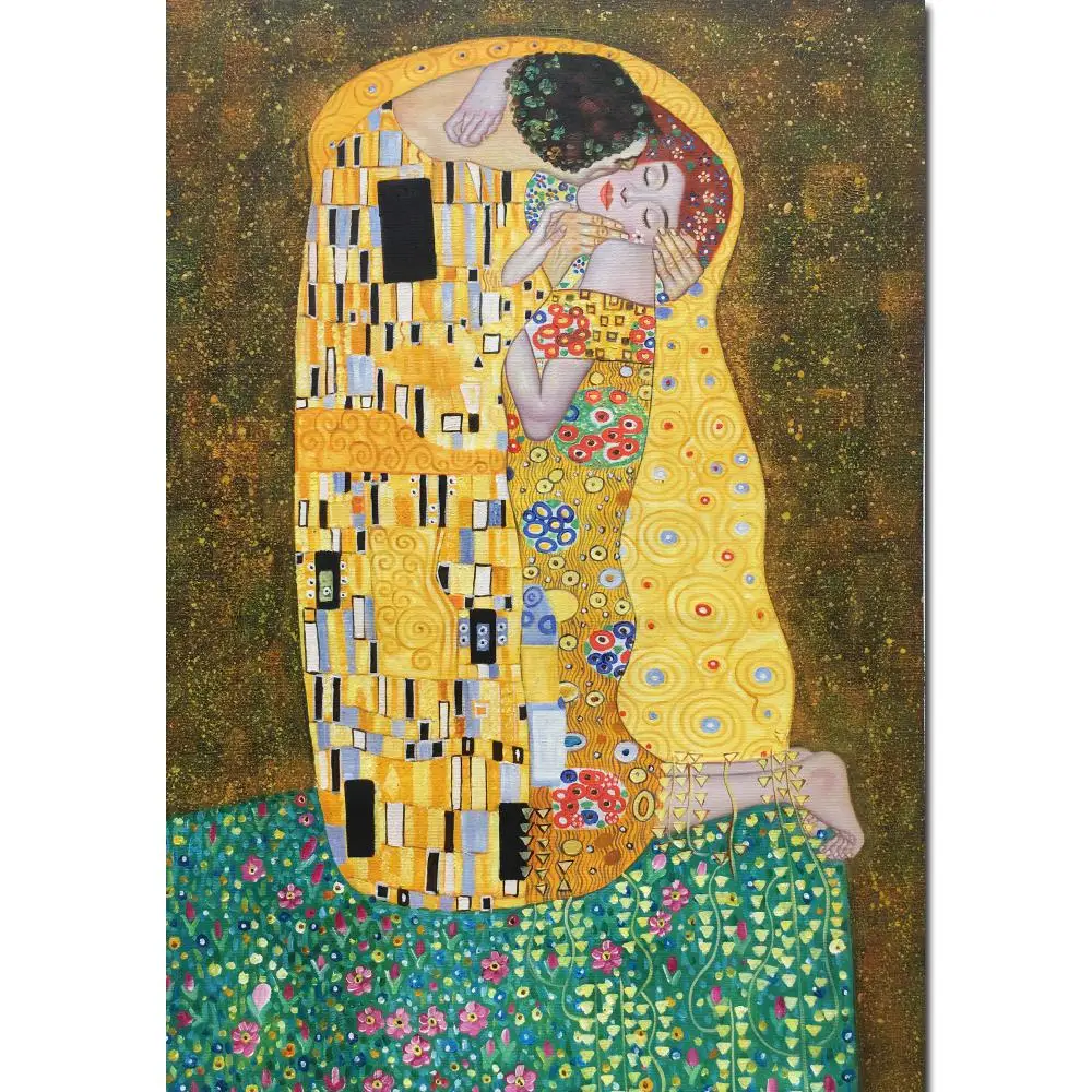 Kopen Wall Art Gustav Klimt De Kus Canvas Schilderijen Portret Van Vrouw Handgemaakte Moderne Minnaar Foto Voor Slaapkamer Badkamer Decor