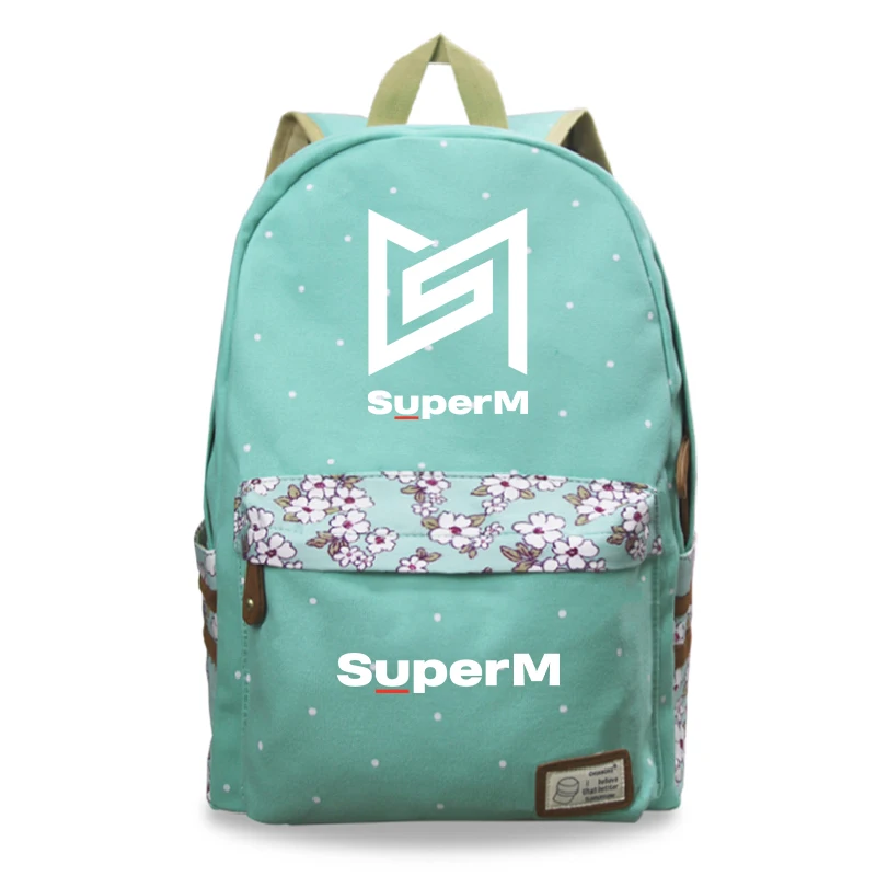 2020 Teenager Kpop SuperM Backpack Mochila Flower Wave Point School Bags for Girls Mujer Daily Backpack Women Casual Travel Bags