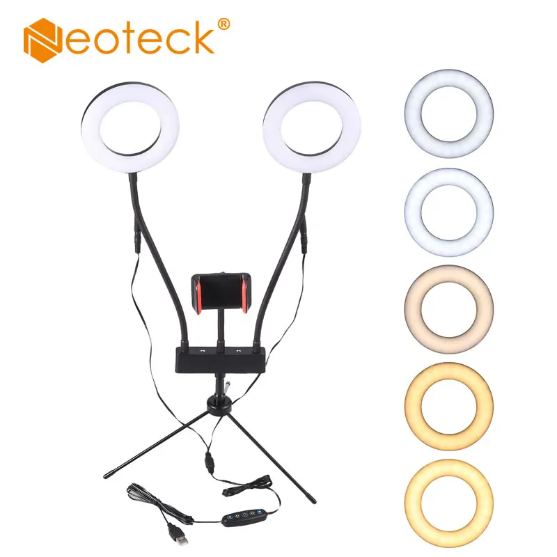 Neoteck 5 дюймов светодиодный кольцевой светильник для фотосъемки с двумя кольцами