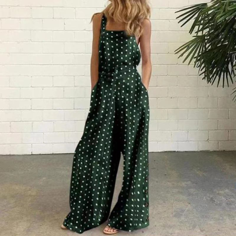 

2021 Summer New Fashion Vintage Floral Print Jumpsuits Women Elegant Strap Overalls Female Elegant Wide Leg Button Design Romper