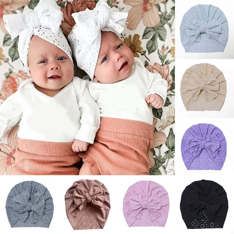 

Spring And Autumn Baby Hats Korean Round Hole Bow Hats Baby Hollow Butterfly Hats Polyester Comfortable Cap Breathable Hat
