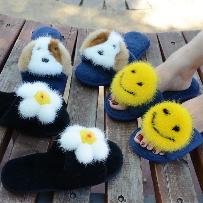 

Muropean Station Ladies Fur Slippers 100% Mink Fur Slippers Ladies Fashion New Furry Fur Slippers