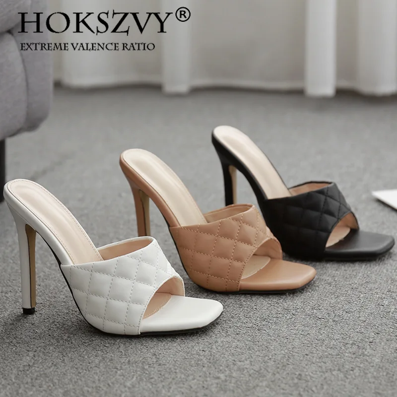 

Женские пляжные шлепанцы HOKSVZY, элегантные шлепанцы на тонком высоком каблуке 9 см с квадратным носком, летние брендовые сланцы, ZML