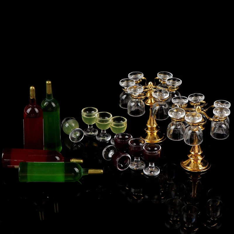 

2019 Brand New 13pcs/set Wine Drink Bottles, Goblets, Beer Cups,Wine Bottles Cup Holder Dollhouse Miniature Pub Shop