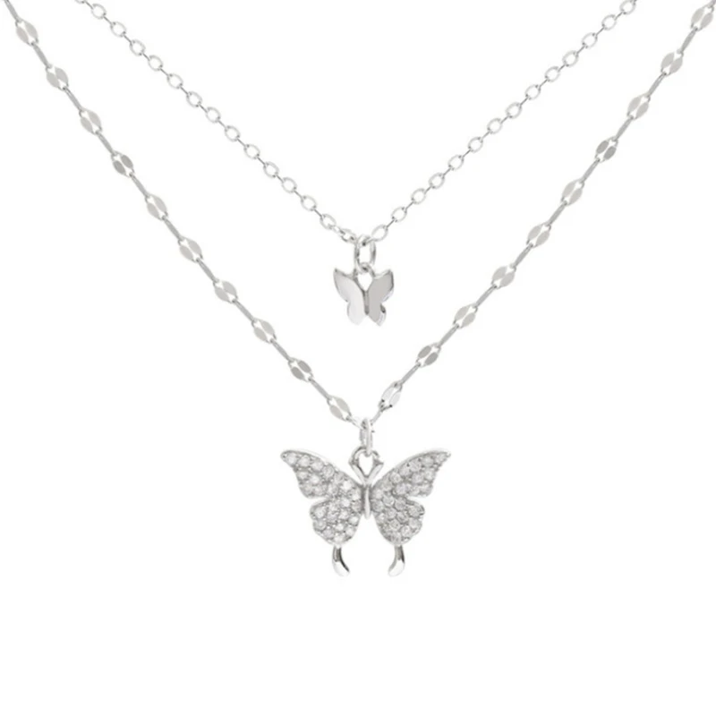 

Eye-catching 2 Layer Chain Necklace Shiny Butterfly Necklace Clavicle Chain Pendant Necklace Jewelry Decoration Gift Ins