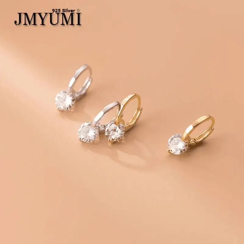 

JMYUMI 925 Sterling Silver Shiny Zircon Geometric Small Hoop Earrings For Women New Versatile Ear Accessories S-E1441