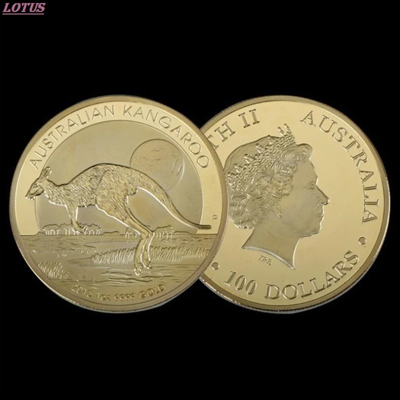 Значки Эмблемы австралийского кенгуру позолоченные монеты Елизаветы II дизайн