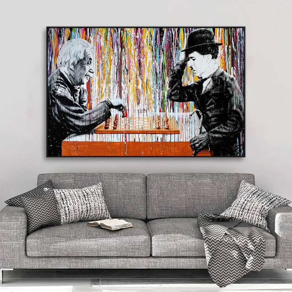 

Street Graffiti World Famous Chaplin Play International Chess Posters Wall Art HD Prints Canvas Painting for Living Room Decor