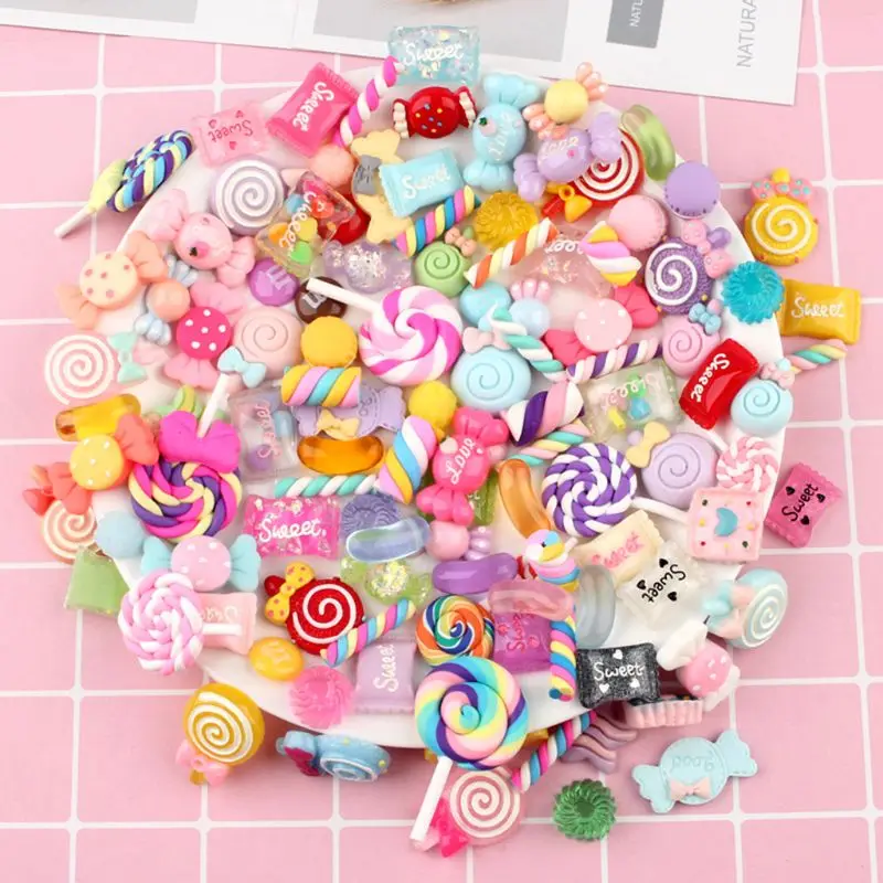 

30/50Pcs Mixed Colorful Resin Lollipop Candy Cabochons DIY Crafts Mobile Phone Shell Materials Scrapbooking Hair Accessories