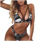 Женское нижнее белье с буквенным принтом, трусики-стринги, камуфляжное газовое нижнее белье, Новое сексуальное бикини, 2021, летняя пляжная одежда для плавания