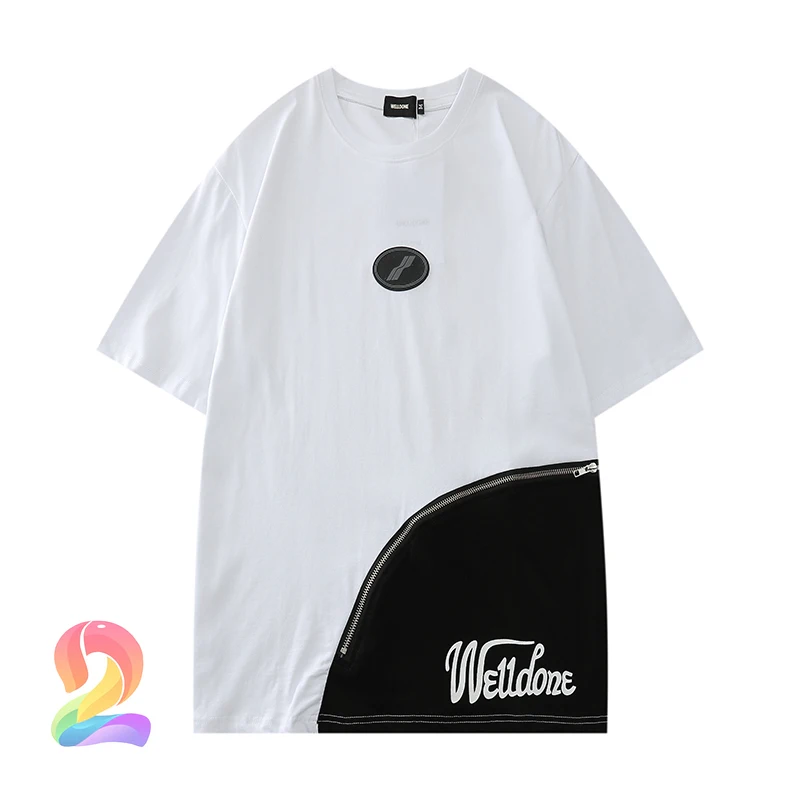 

Summer Styel Welldone Color Matching T-shirt Men Women High Quality Round Neck Loose Top Tees Welldone Fashion Casual T Shirts