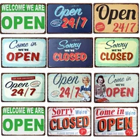 open closed metal tin sign bar cafe diner garage pub home wall decoration retro coffee metal art poster 3020cm