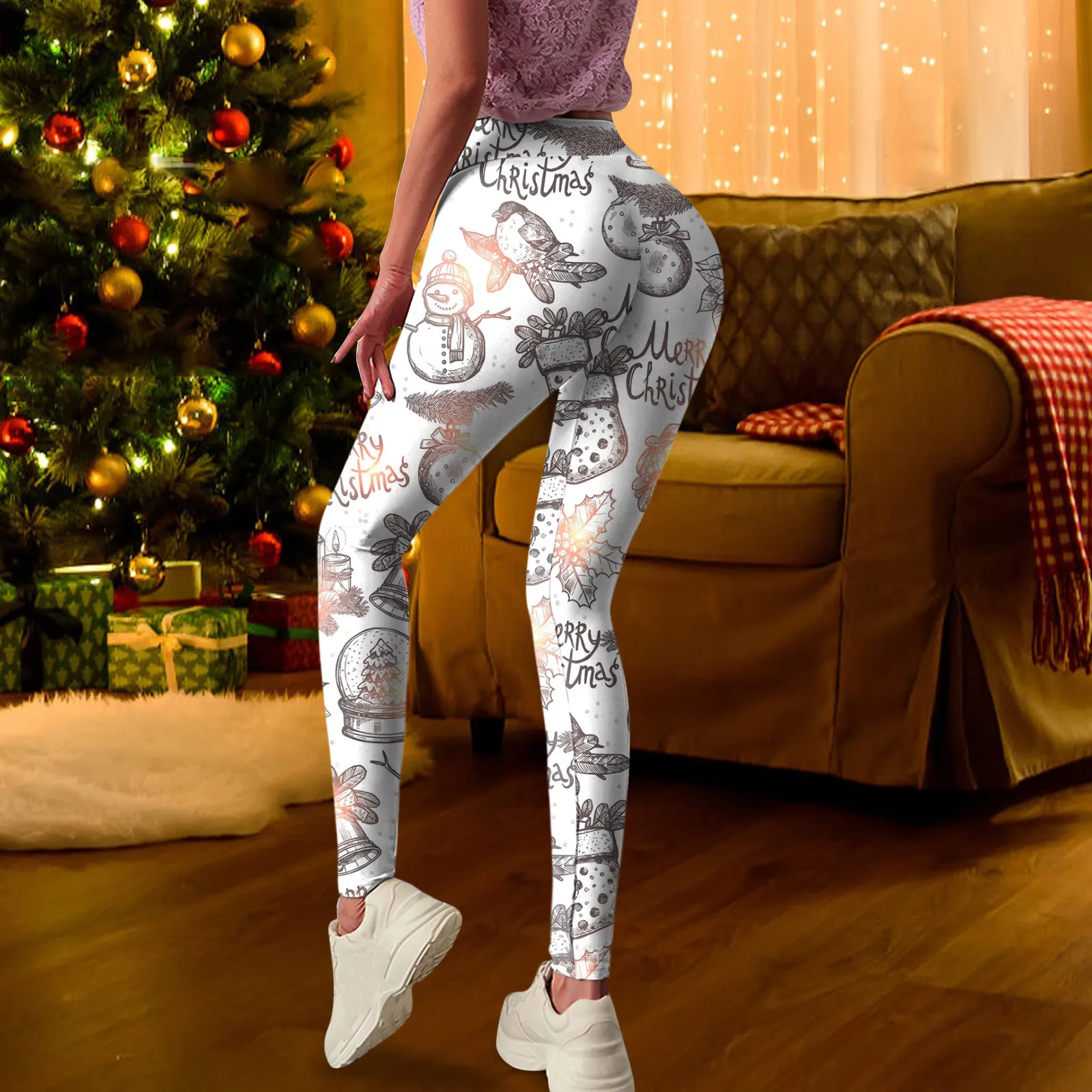 

Seamless Leggings High Waist Yoga Pants Christmas Leggings Snowflake Print Gym Leggins Push Up Tights Women Compression Leggings
