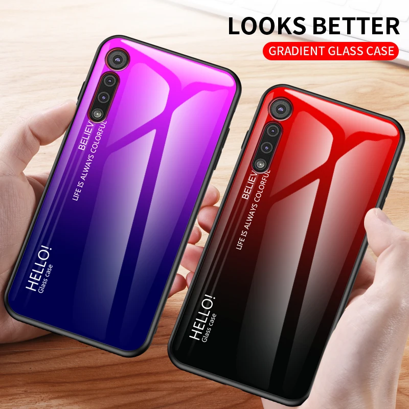 Auroras для Motorola G8 Plus чехол градиентной расцветки закаленное стекло Жесткий Чехол Moto
