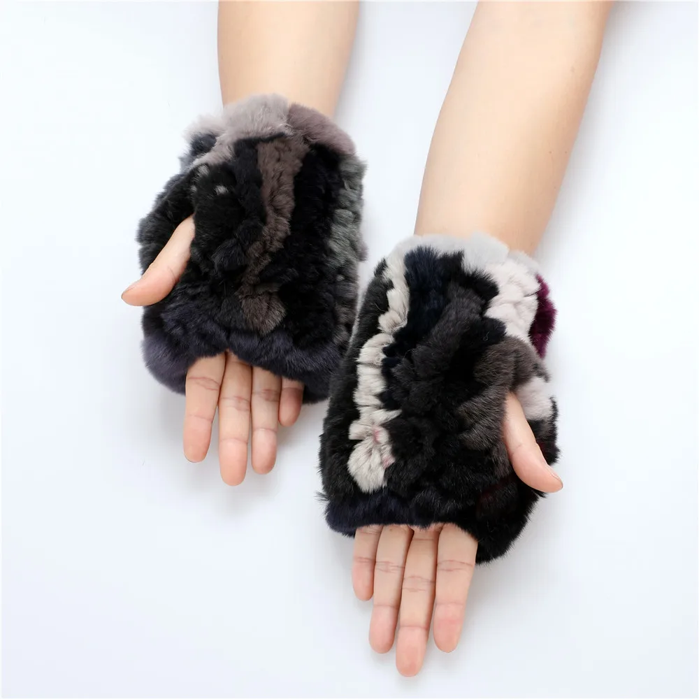 2022 модные вязаные перчатки без пальцев из натурального меха кролика Рекс женские